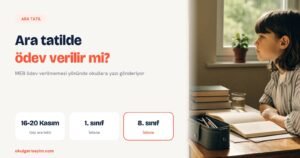 Ara tatilde ödev verilir mi: masasında defteriyle çalışan ilkokul öğrencisi
