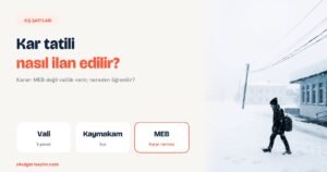 Kar tatili nasıl ilan edilir: kar altında okul binası ve okula yürüyen öğrenci